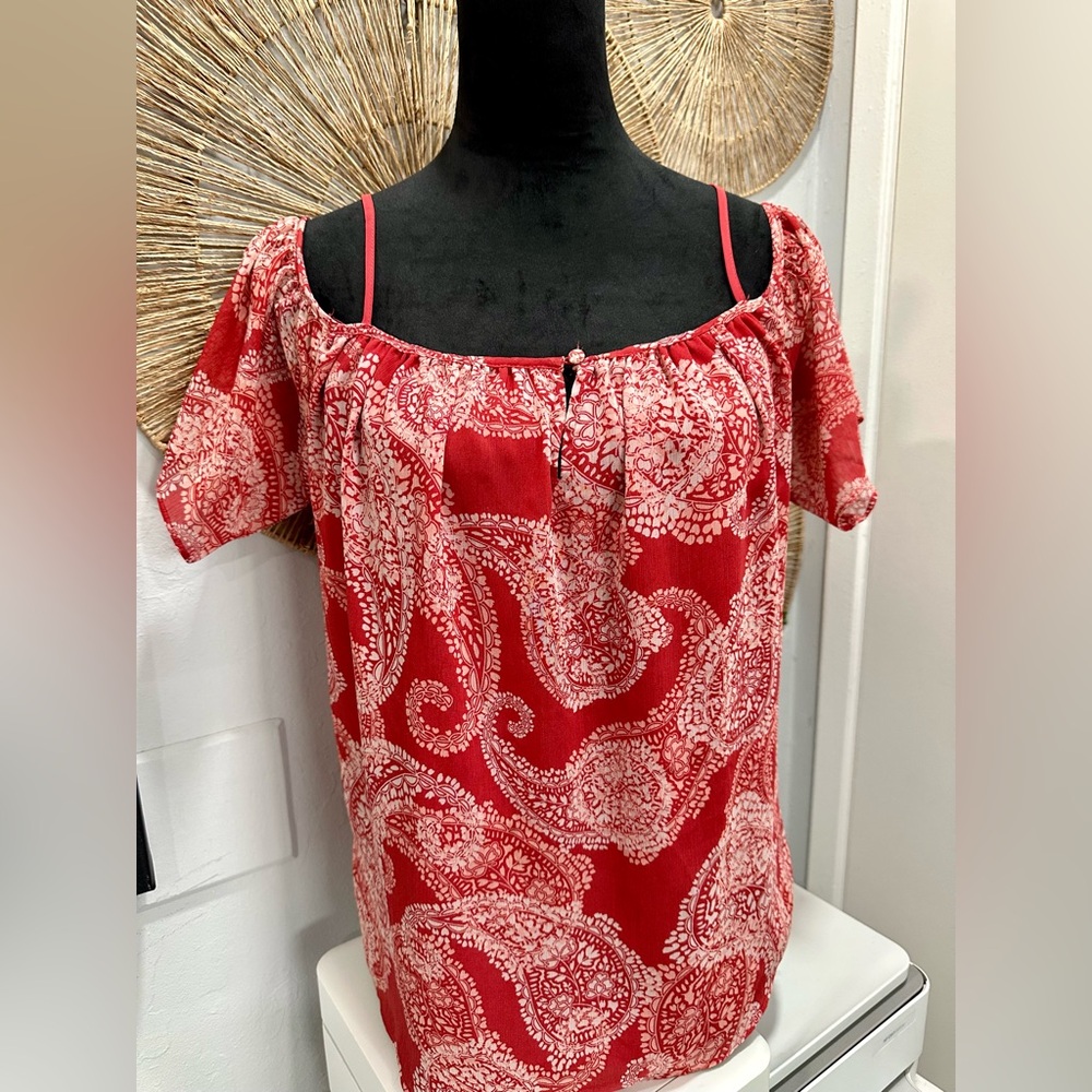 Soho Jeans Rust-red Paisley Off-Shoulder Blouse